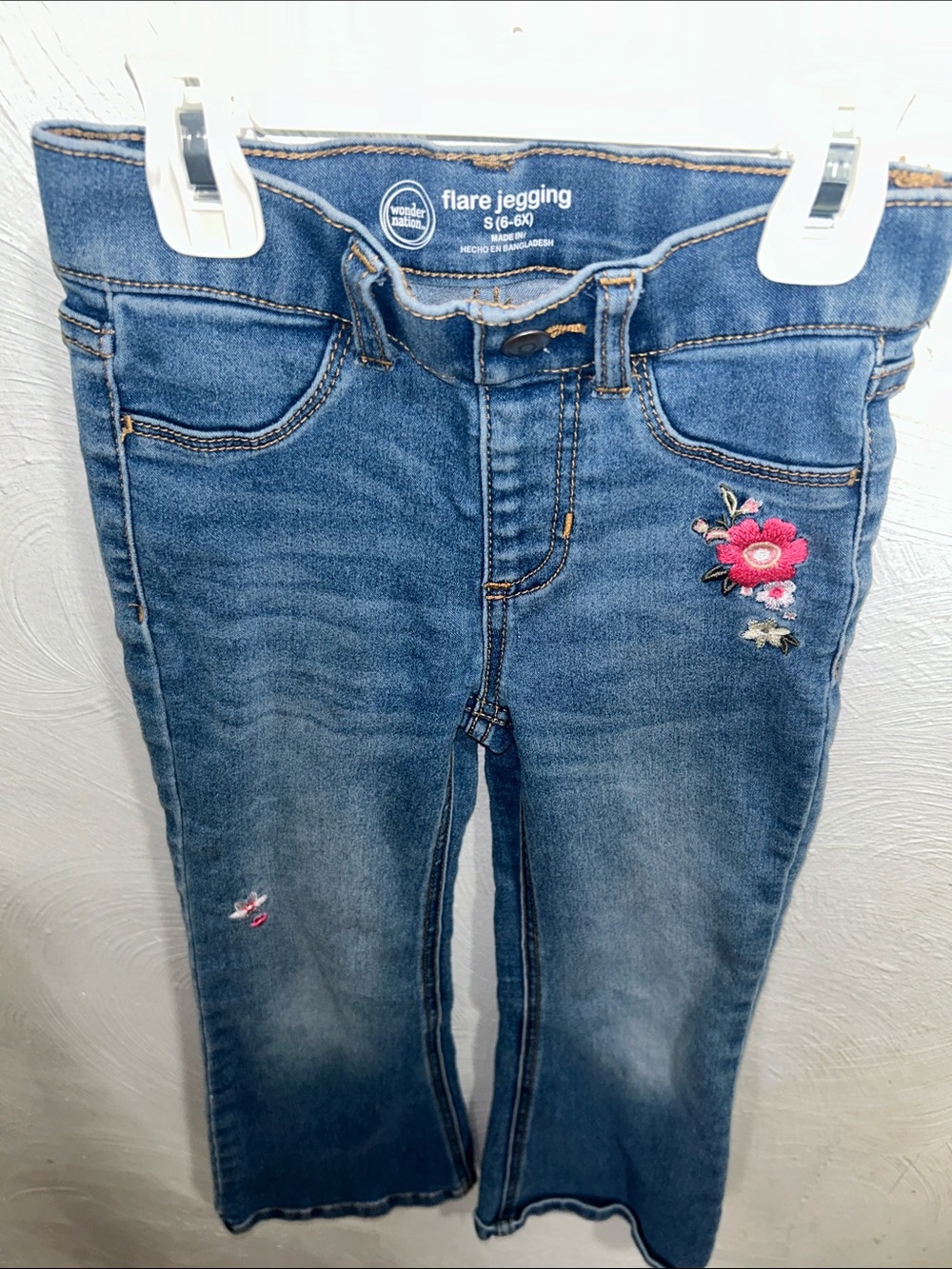 Wonder Nation Girls' Blue Floral Flare Jegging - Floral Embroidered Jeans
